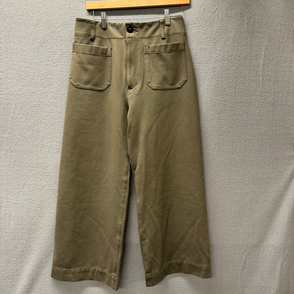 Maeve Colette Pants Womens 30 Olive Green Wide Leg Crop Anthropologie Ponte Knit - Picture 3 of 9